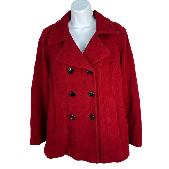 Croft & Barrow Womens Red Peacoat Jacket Medium Double-Breasted Wool Blend - Picture 1 of 4
